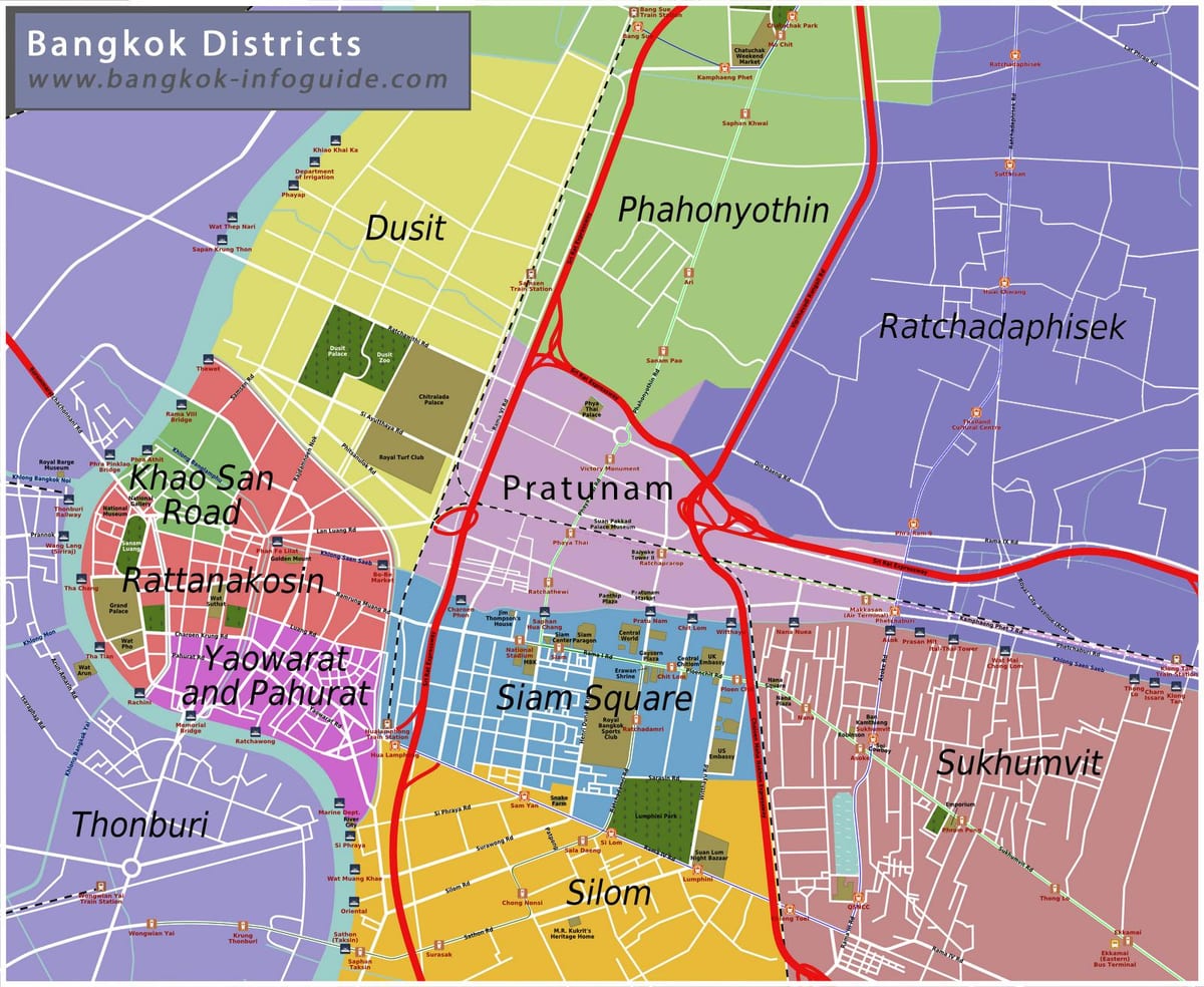 வரைபடம் பாங்காக் மற்றும் சுற்றியுள்ள பகுதிகளில்