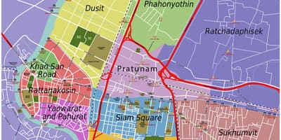 வரைபடம் பாங்காக் மற்றும் சுற்றியுள்ள பகுதிகளில்